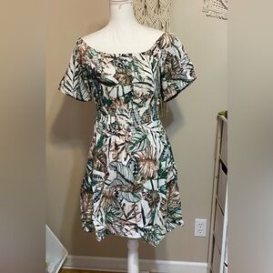 Studio West Green and Brown Leaf Print Midi Dress